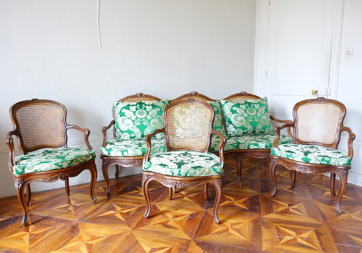 Louis XV Caned Armchairs And Sofa  - 18th Century