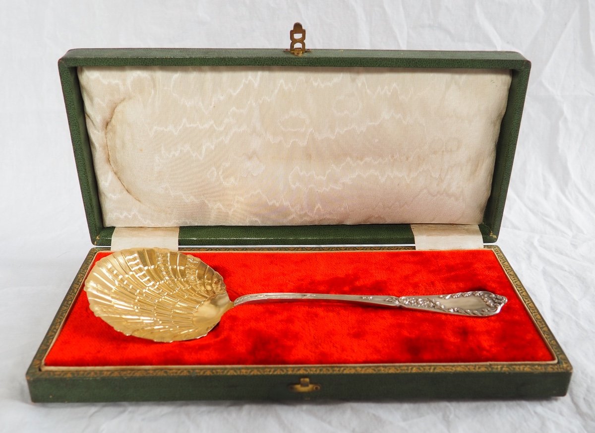 Sterling Silver & Vermeil Strawberry Serving Spoon, Louis XV Style - Silversmith Henri Lapeyre-photo-8