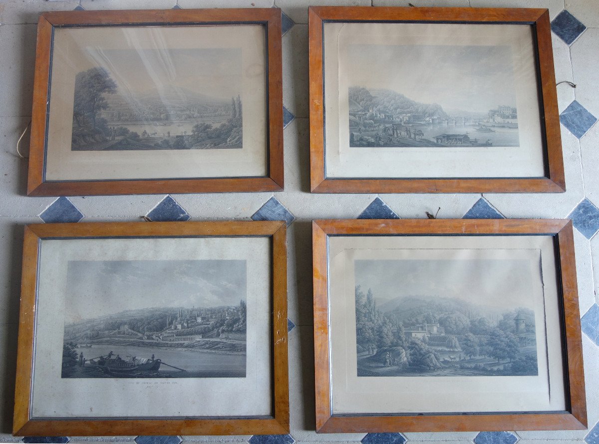 The Attics Of A Castle - Suite Of 4 Large Engravings Around Lyon - Early 19th 