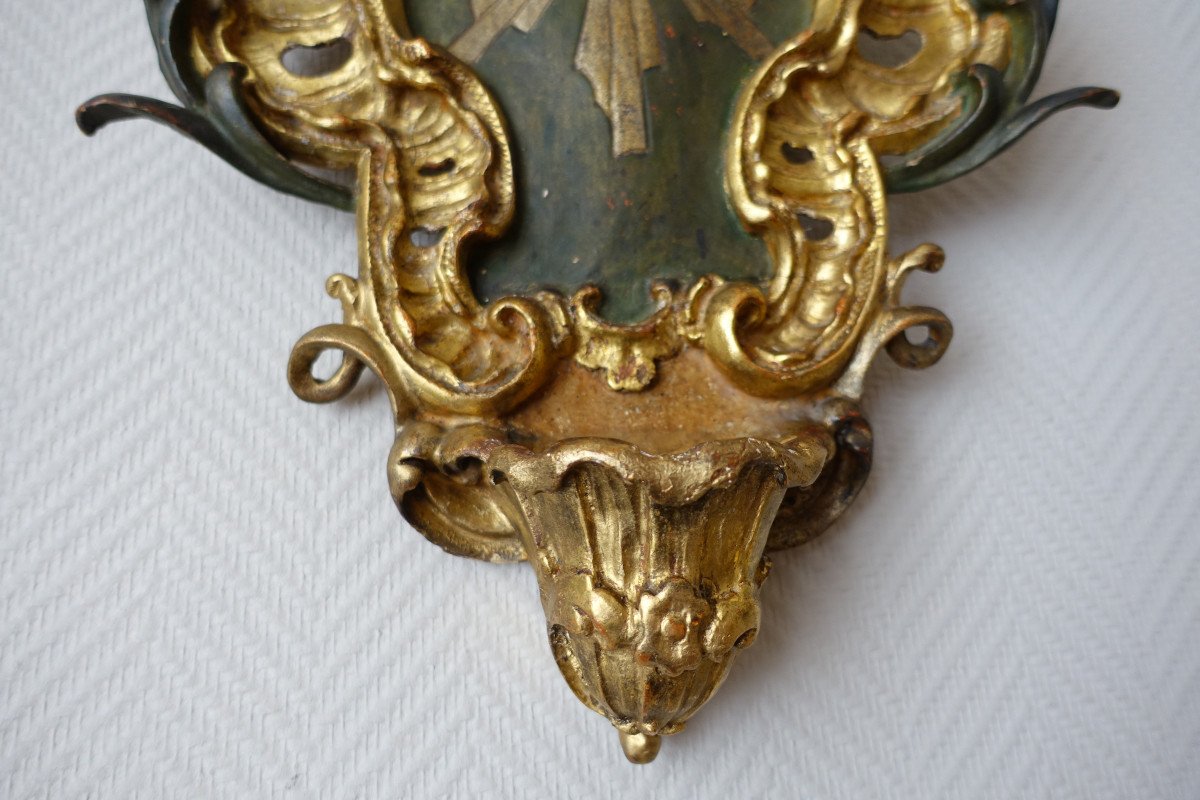 Stoup In Carved Wood, Gilded With Gold Leaf And Silver, Louis XV Period - 18th Century-photo-4