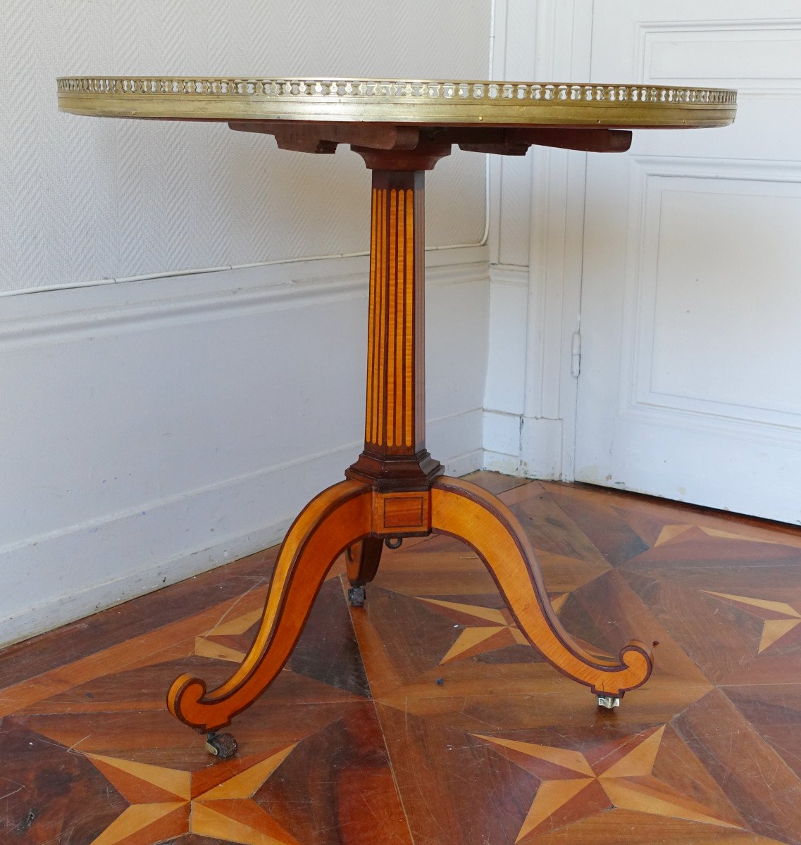 Guéridon Table à Thé d'époque Louis XVI Directoire En Marqueterie De Citronnier - Circa 1790-photo-2