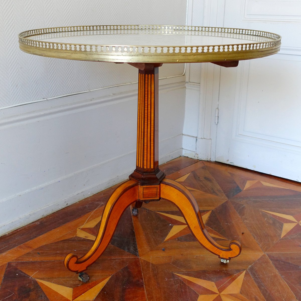 Guéridon Table à Thé d'époque Louis XVI Directoire En Marqueterie De Citronnier - Circa 1790-photo-3