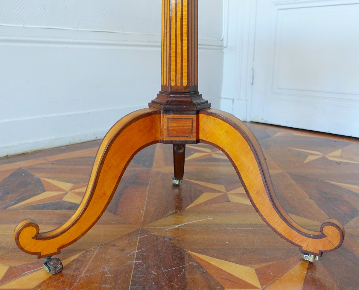 Guéridon Table à Thé d'époque Louis XVI Directoire En Marqueterie De Citronnier - Circa 1790-photo-2