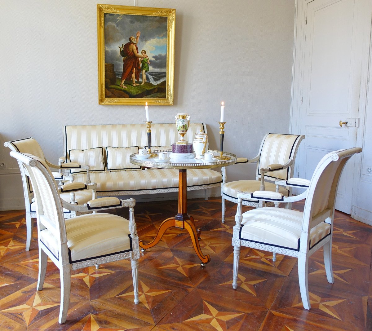 Guéridon Table à Thé d'époque Louis XVI Directoire En Marqueterie De Citronnier - Circa 1790-photo-6