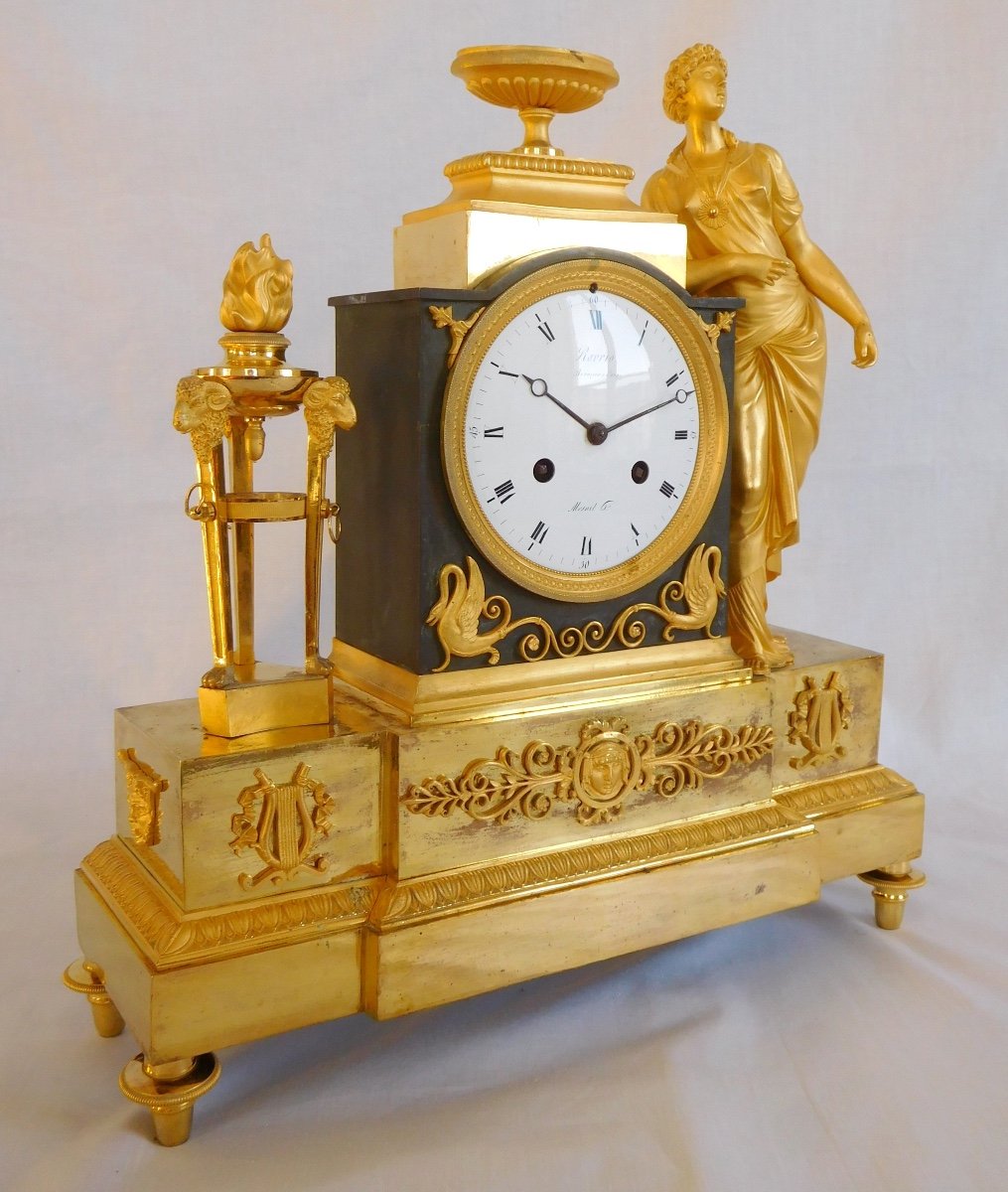 Ravrio & Mesnil : Empire Ormolu Clock, Mercury Gilt, Early 19th Century - Signed-photo-2