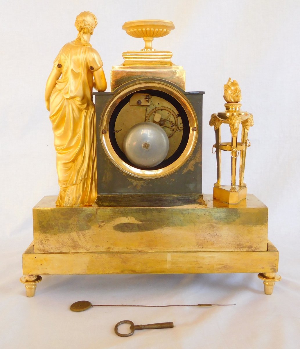 Ravrio & Mesnil : Empire Ormolu Clock, Mercury Gilt, Early 19th Century - Signed-photo-5