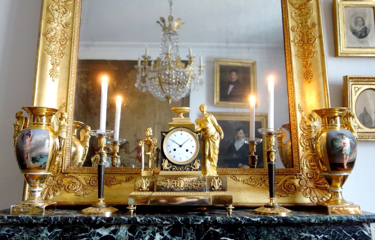 Ravrio & Mesnil : Empire Ormolu Clock, Mercury Gilt, Early 19th Century - Signed-photo-7