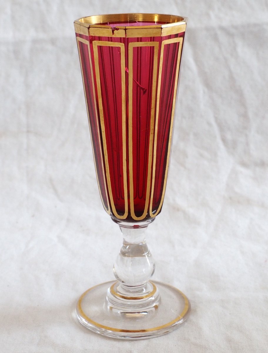 Baccarat - Liqueur Service In Ruby Red And Gold Crystal, Fluted Model Paper Label-photo-1