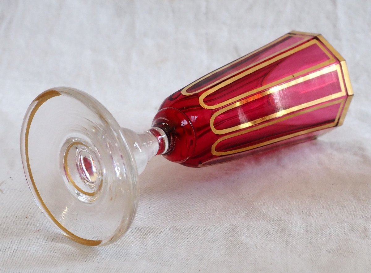 Baccarat - Liqueur Service In Ruby Red And Gold Crystal, Fluted Model Paper Label-photo-3