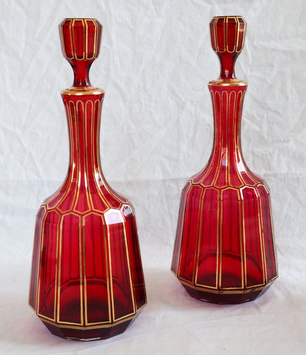 Baccarat - Liqueur Service In Ruby Red And Gold Crystal, Fluted Model Paper Label-photo-4