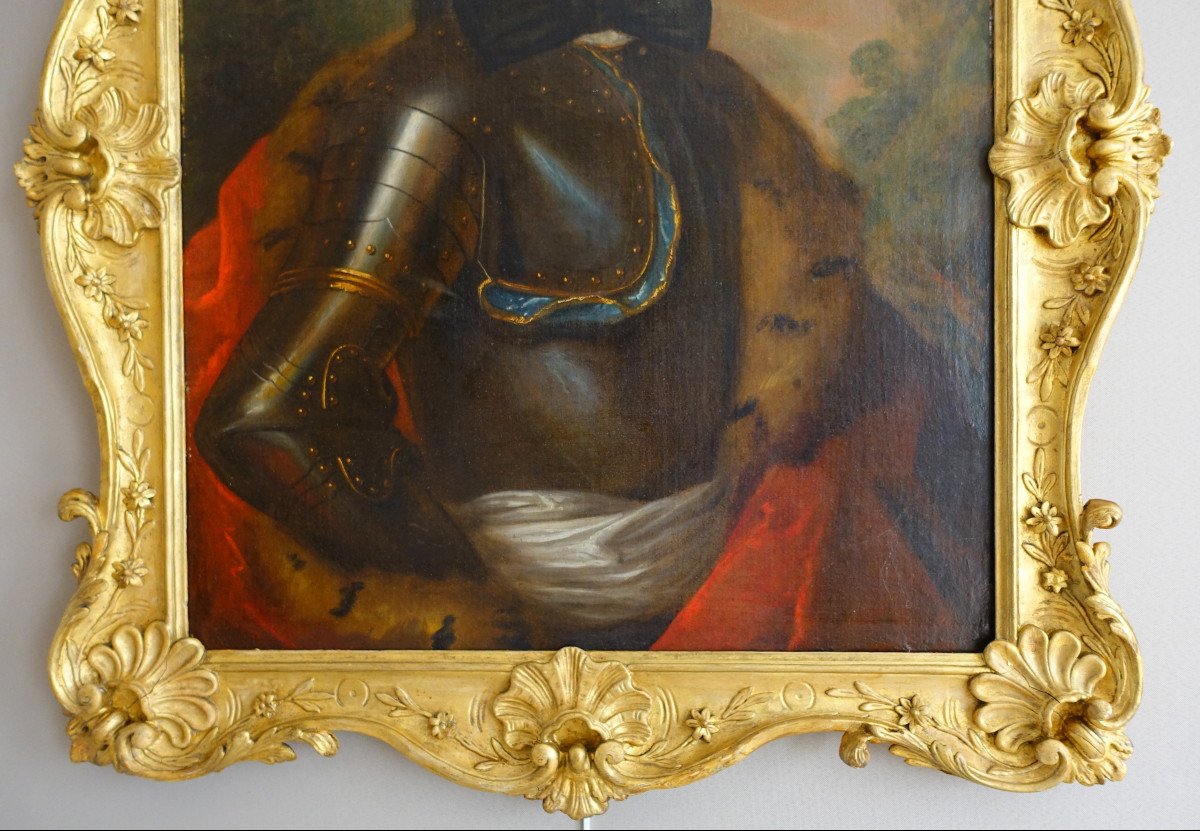 Portrait Of A General Officer From The Louis XV Period In Its Original Frame In Carved And Gilded Wood-photo-2