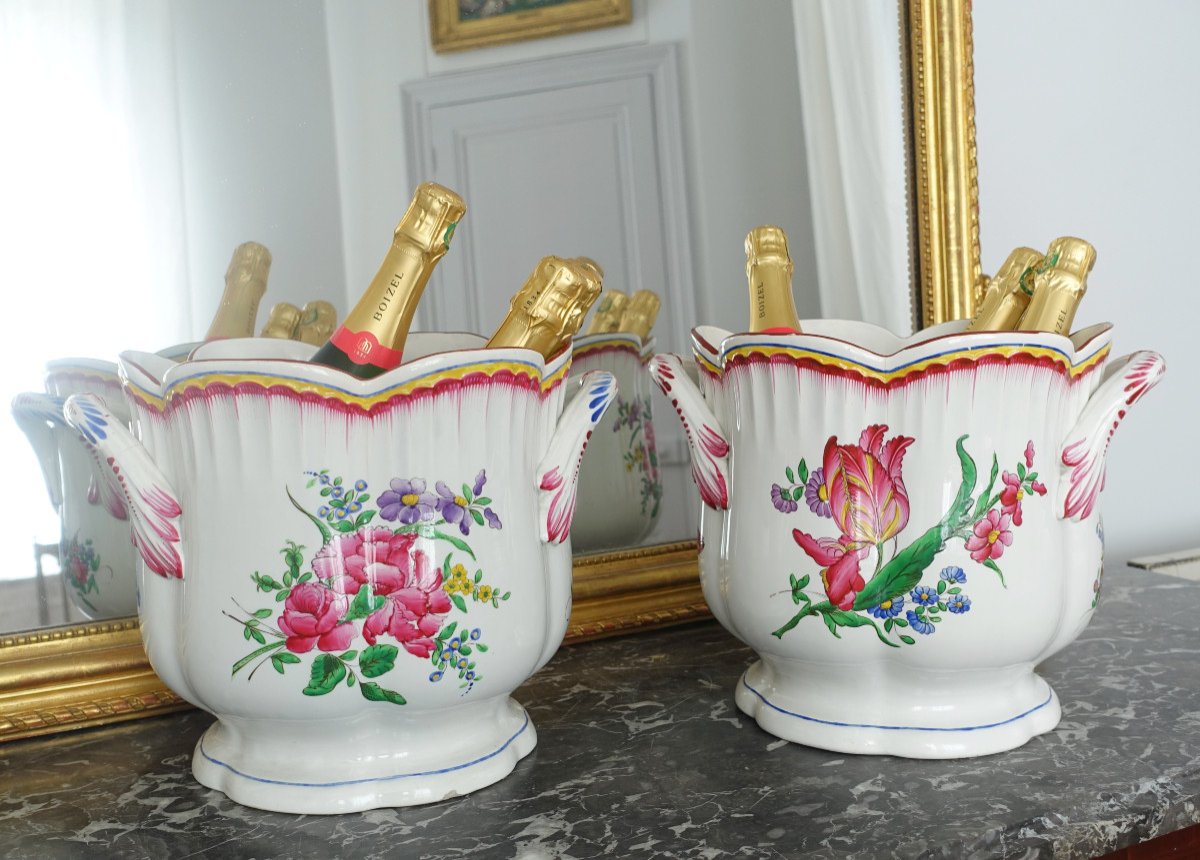 Lunéville - Pair Of Large Champagne Buckets Or Giant Earthenware Planters - 19th Century