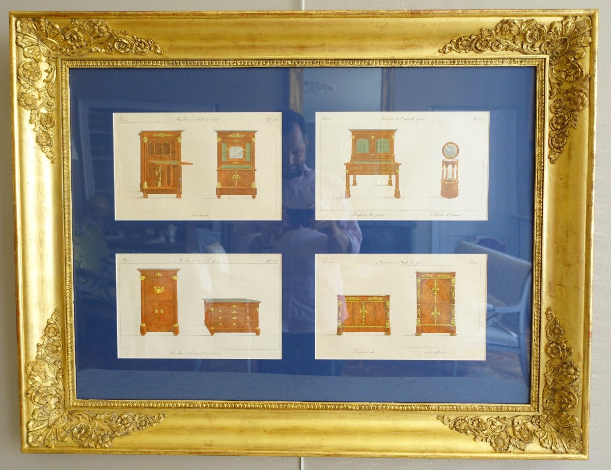 La Mésangère - Furniture And Objects Of Taste At The Early 19th Century, Polychrome Engravings Golden Wood Frame 1/7