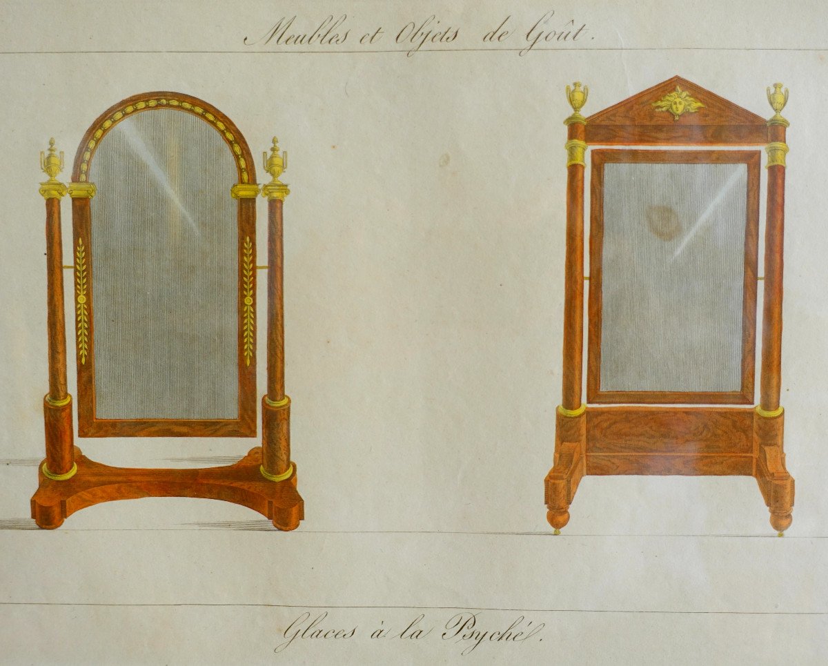 La Mésangère - Furniture And Objects Of Taste At The Early 19th Century, Polychrome Engravings Golden Wood Frame 3/7-photo-2