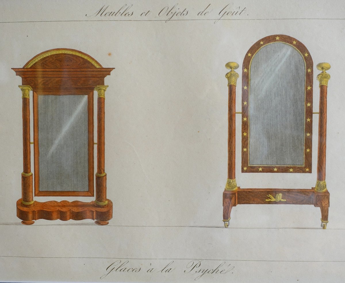 La Mésangère - Furniture And Objects Of Taste At The Early 19th Century, Polychrome Engravings Golden Wood Frame 3/7-photo-3