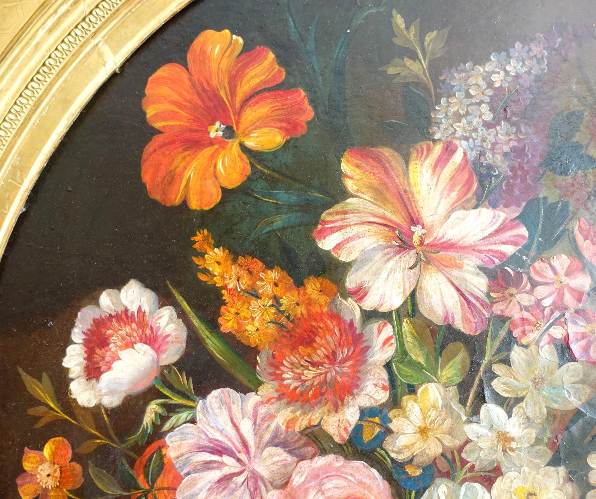 Ecole Du 18e Siècle, Suiveur De Vallayer Coster, Tableau De Fleurs Sur Un Entablement Hst 84x97-photo-1