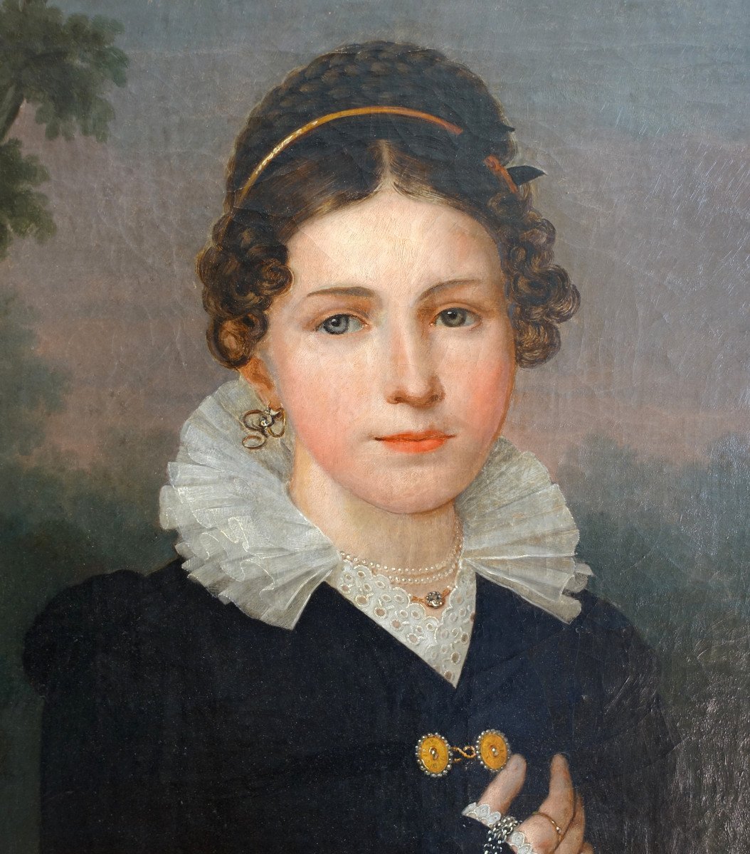 Jean Baptiste Maes-Canini - Portrait De Jeune Fille Aristocrate Signé & Daté 1818 - Hst 64x77cm-photo-4