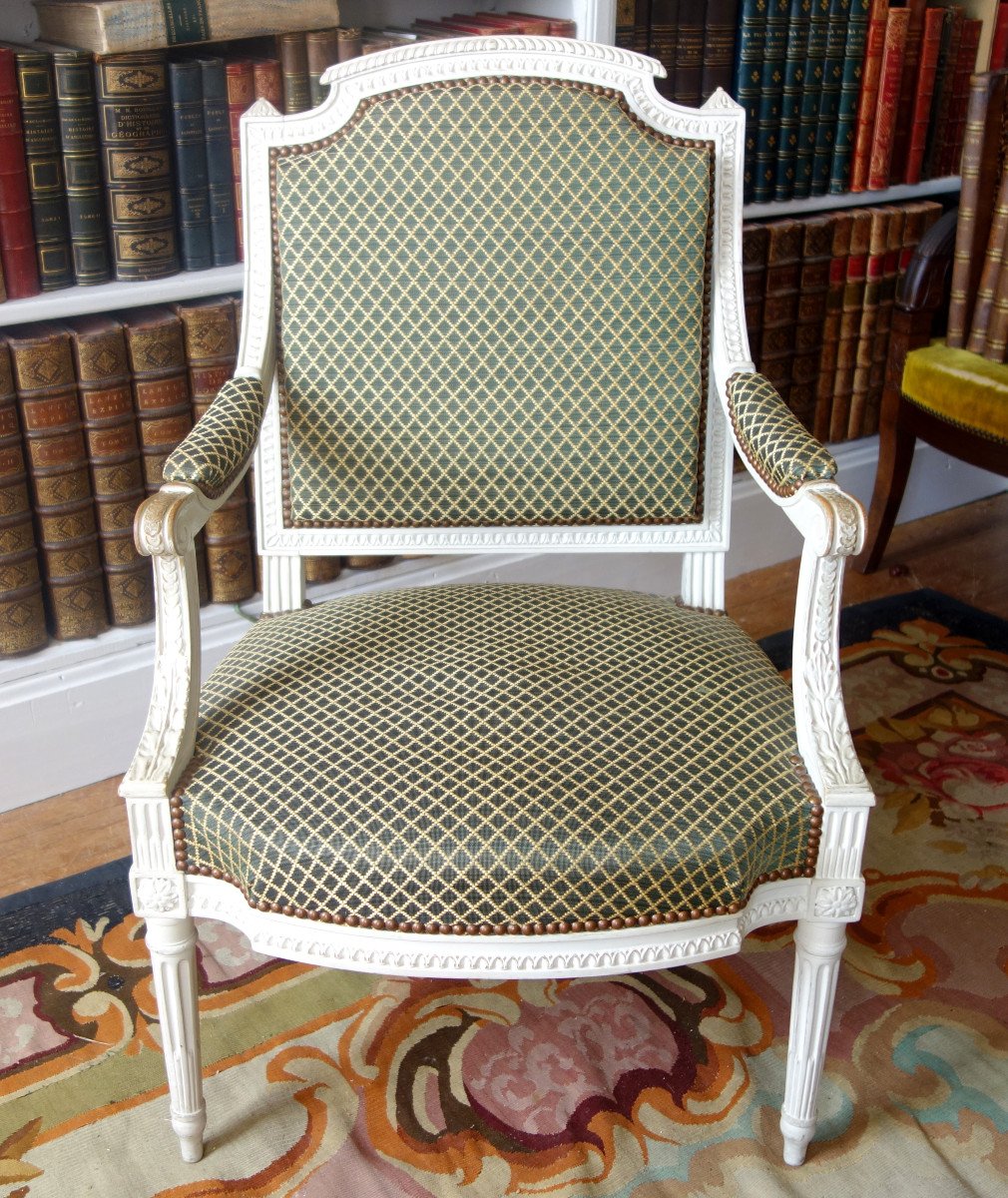 Claude Séné (attribué à) - Fauteuil De Bureau d'époque Louis XVI Recouvert De Crin De Cheval-photo-2