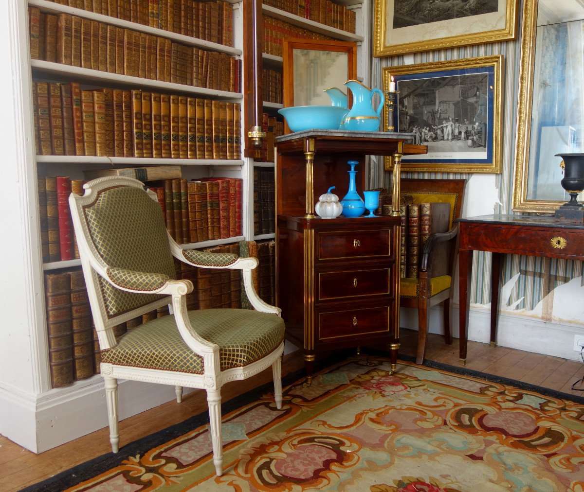 Barbière Table De Toilette d'époque Louis XVI Directoire En Acajou Et Marbre Bleu Turquin-photo-5