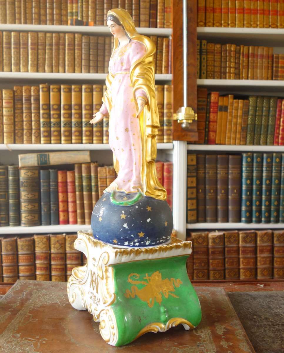 Grande Statue Vierge De l'Assomption En Porcelaine Polychrome Attribuée à Jacob Petit - Ca 1840-photo-1