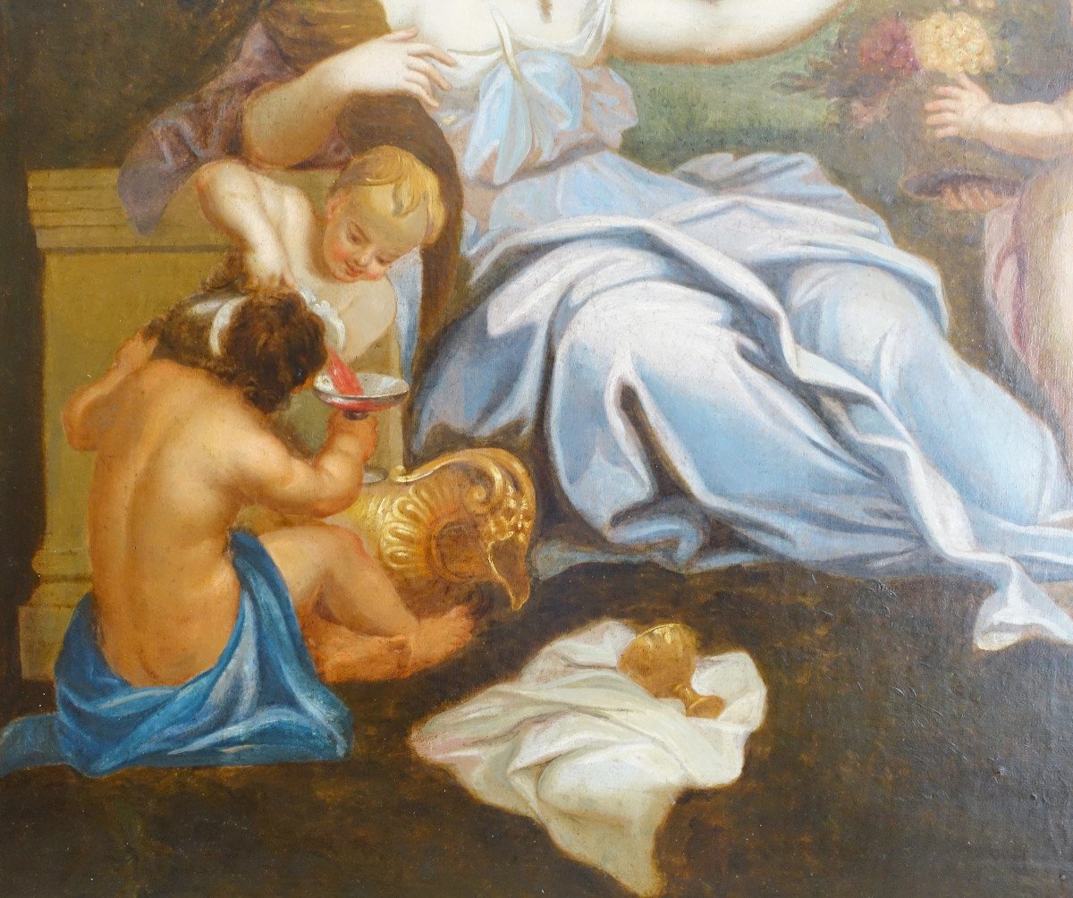 Ecole Française Du 18e Siècle Scène Bacchanale Néo Classique - Grande Huile Sur Toile 111x144cm-photo-1