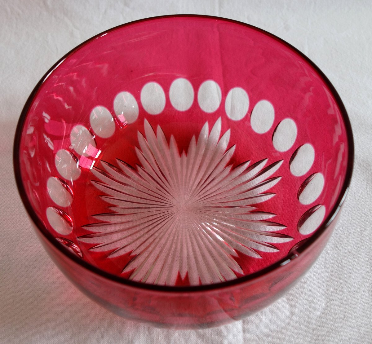 Baccarat : Série De 6 Bols, Ramequins En Cristal Taillé Overlay Rouge Rose-photo-1