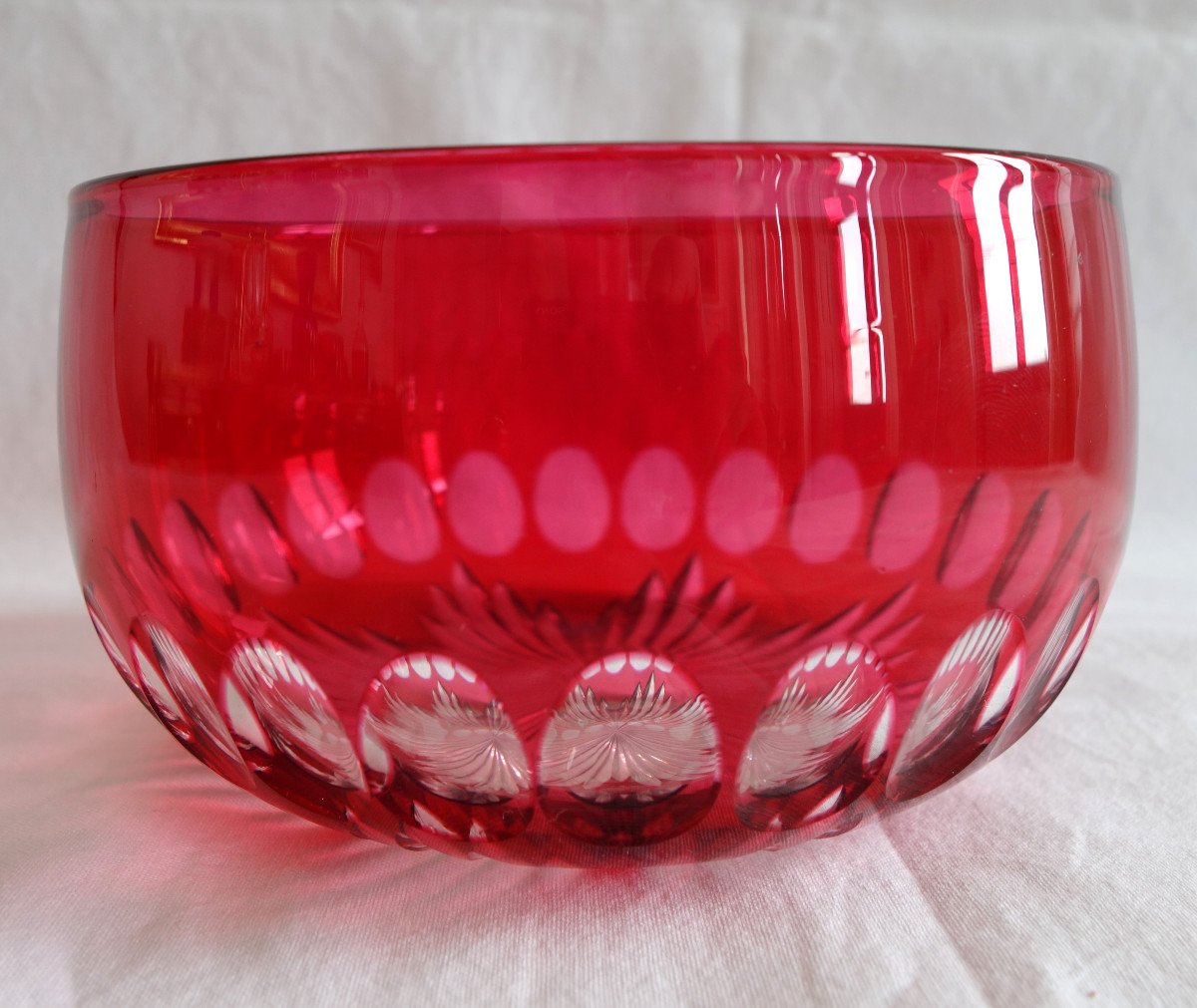 Baccarat : Série De 6 Bols, Ramequins En Cristal Taillé Overlay Rouge Rose-photo-2