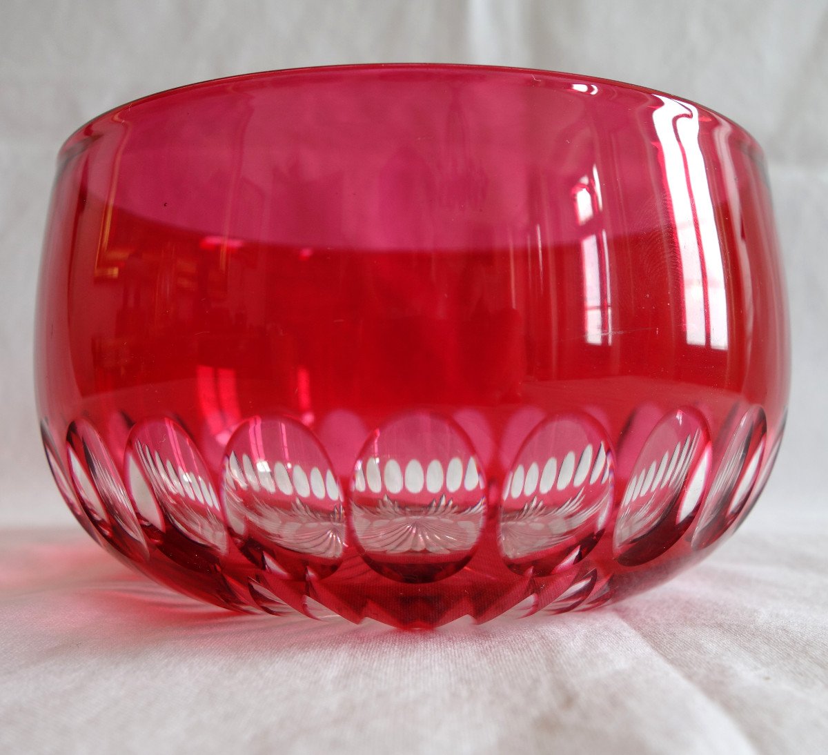 Baccarat : Série De 6 Bols, Ramequins En Cristal Taillé Overlay Rouge Rose-photo-3