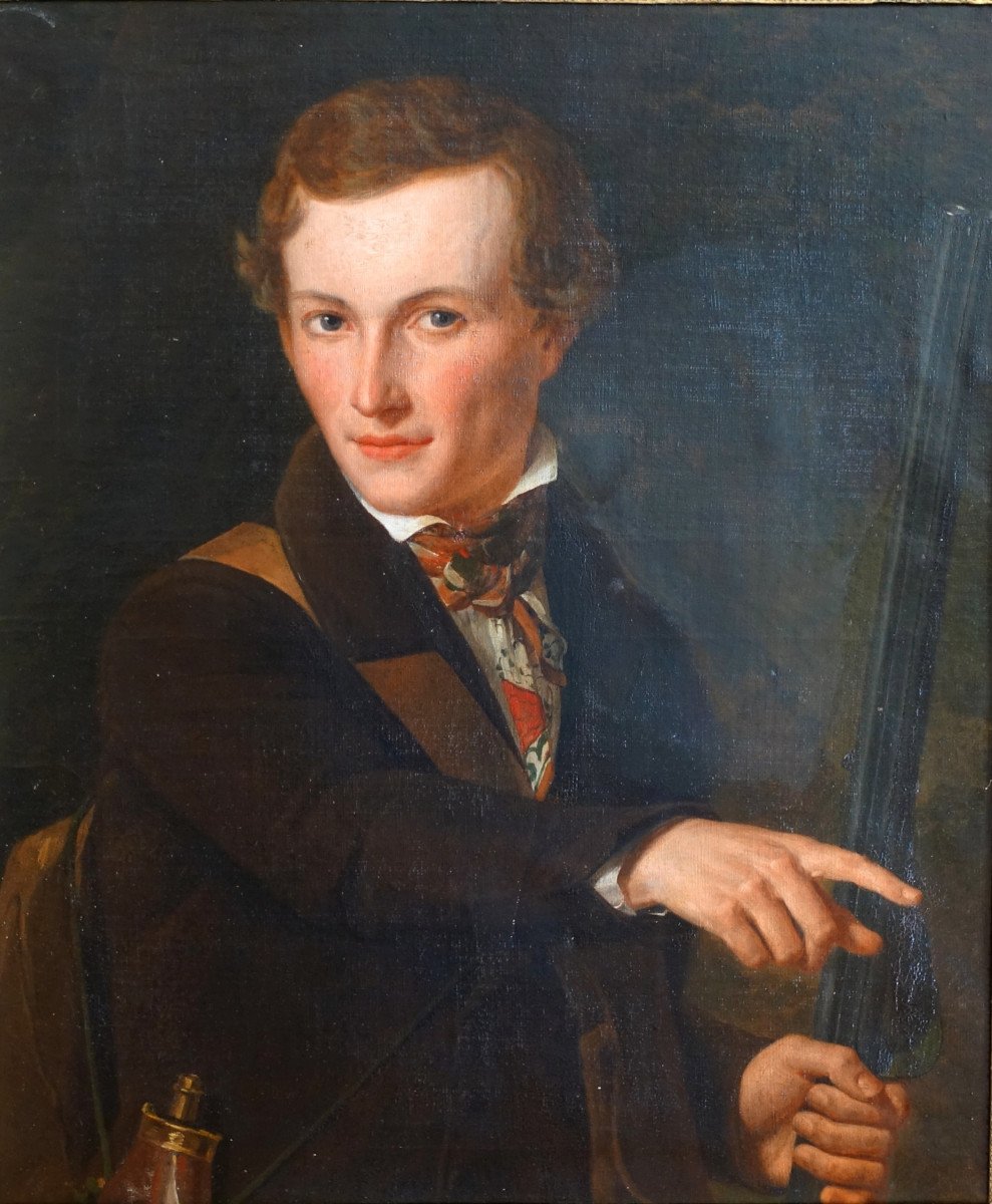 Portrait Of A Hunter, Oil On Canvas, Romantic Period - Circa 1840 - 72 X 84cm-photo-2