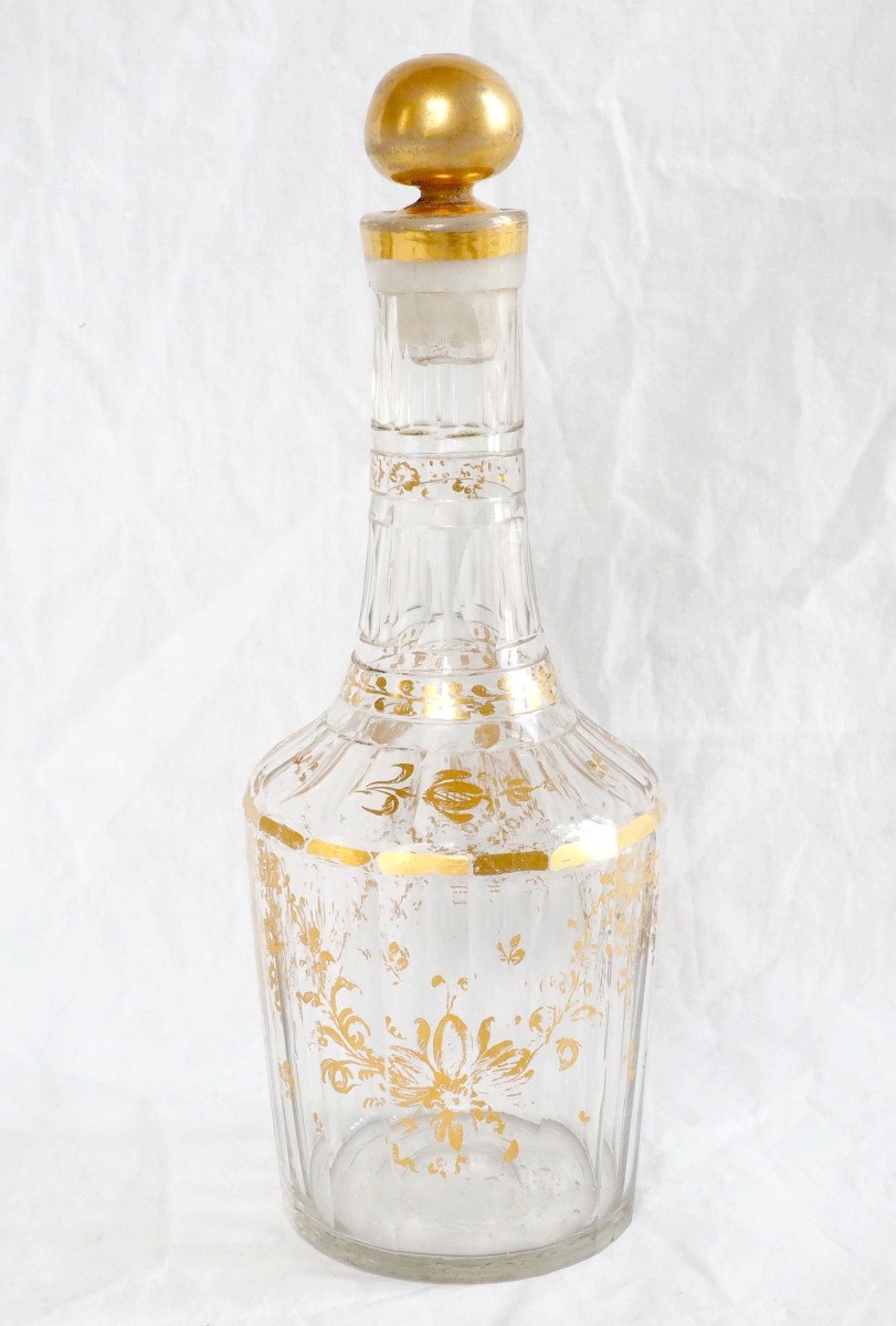 18e Siècle - Carafe à Liqueur En Verre Taillé Et Doré - époque Louis XVI