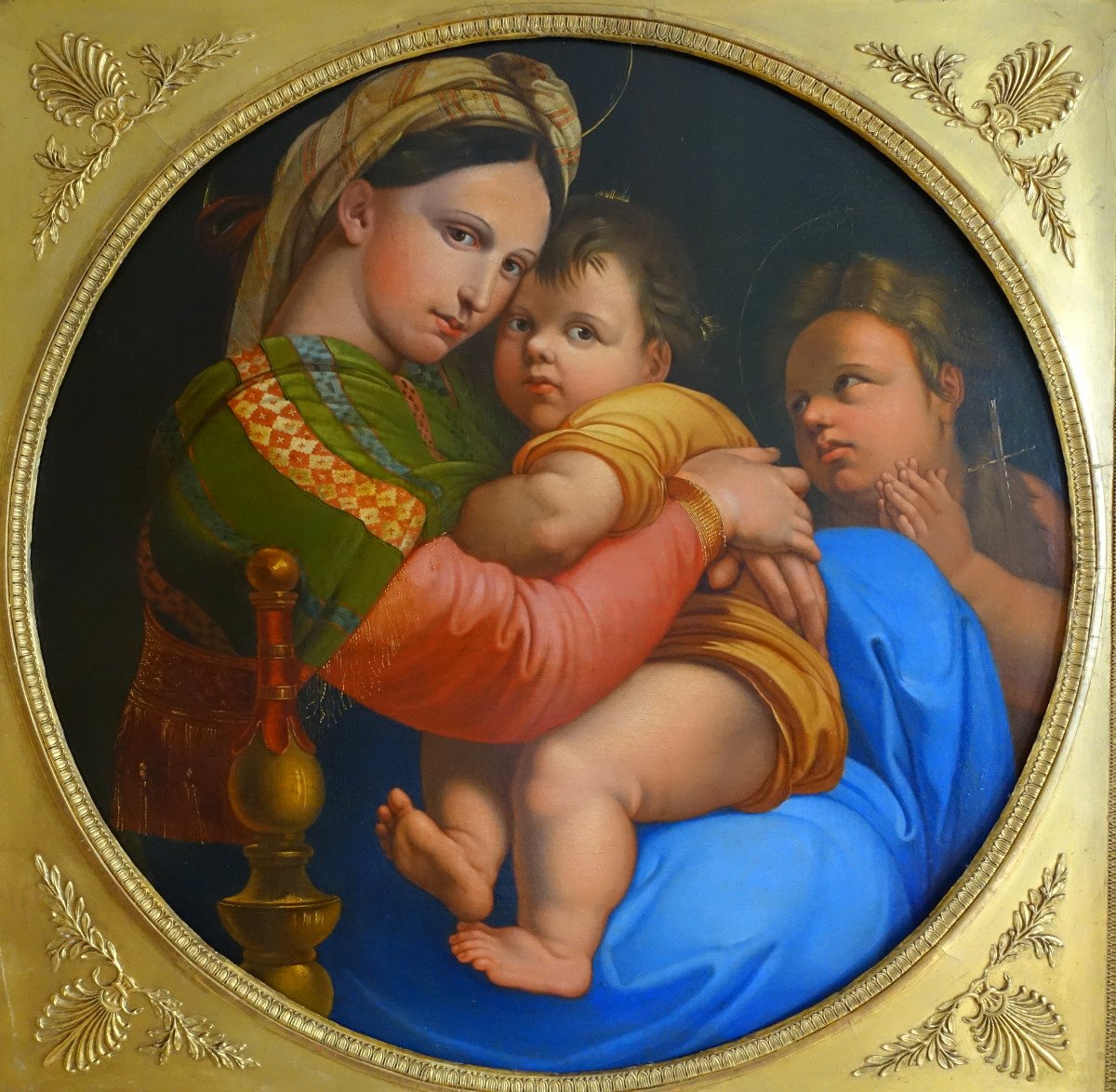 The Virgin Of The Chair After Raphael, Large Oil On Canvas From The 1820s - 91cm X 91cm-photo-2