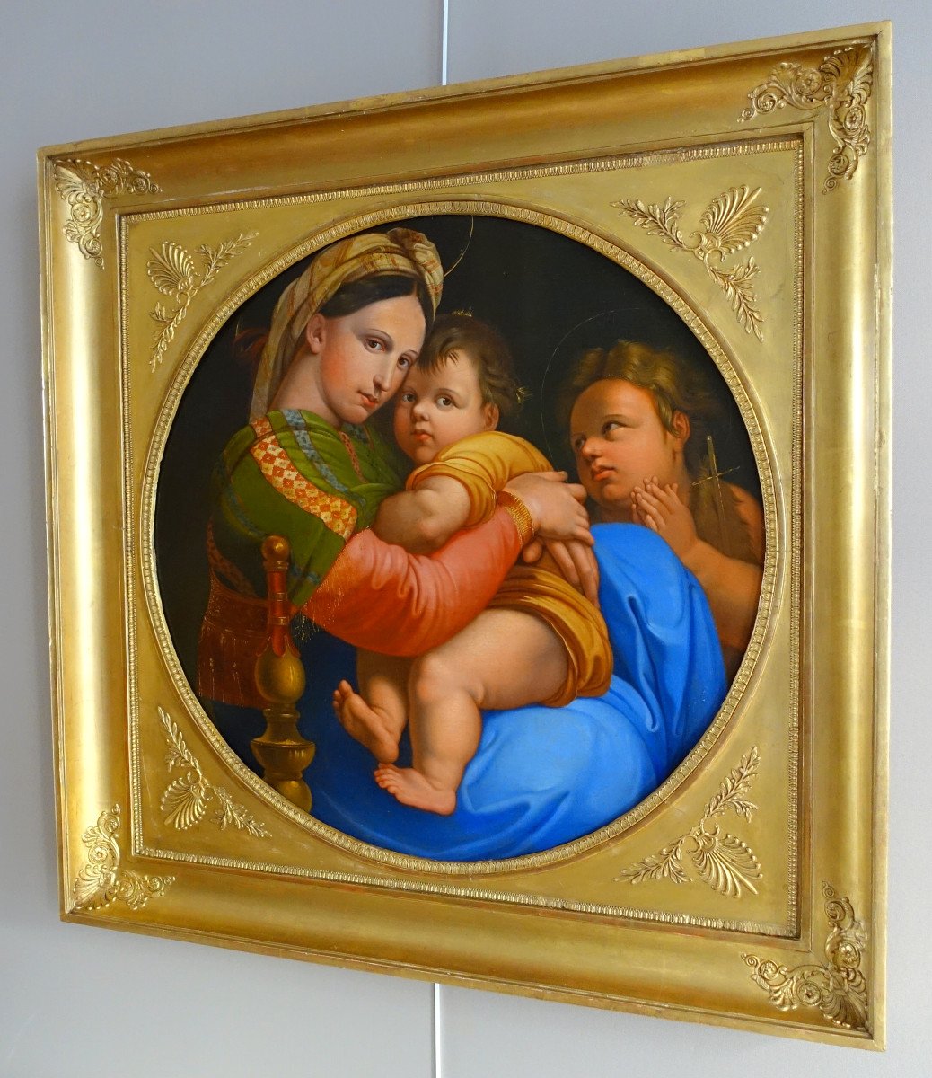 The Virgin Of The Chair After Raphael, Large Oil On Canvas From The 1820s - 91cm X 91cm-photo-3