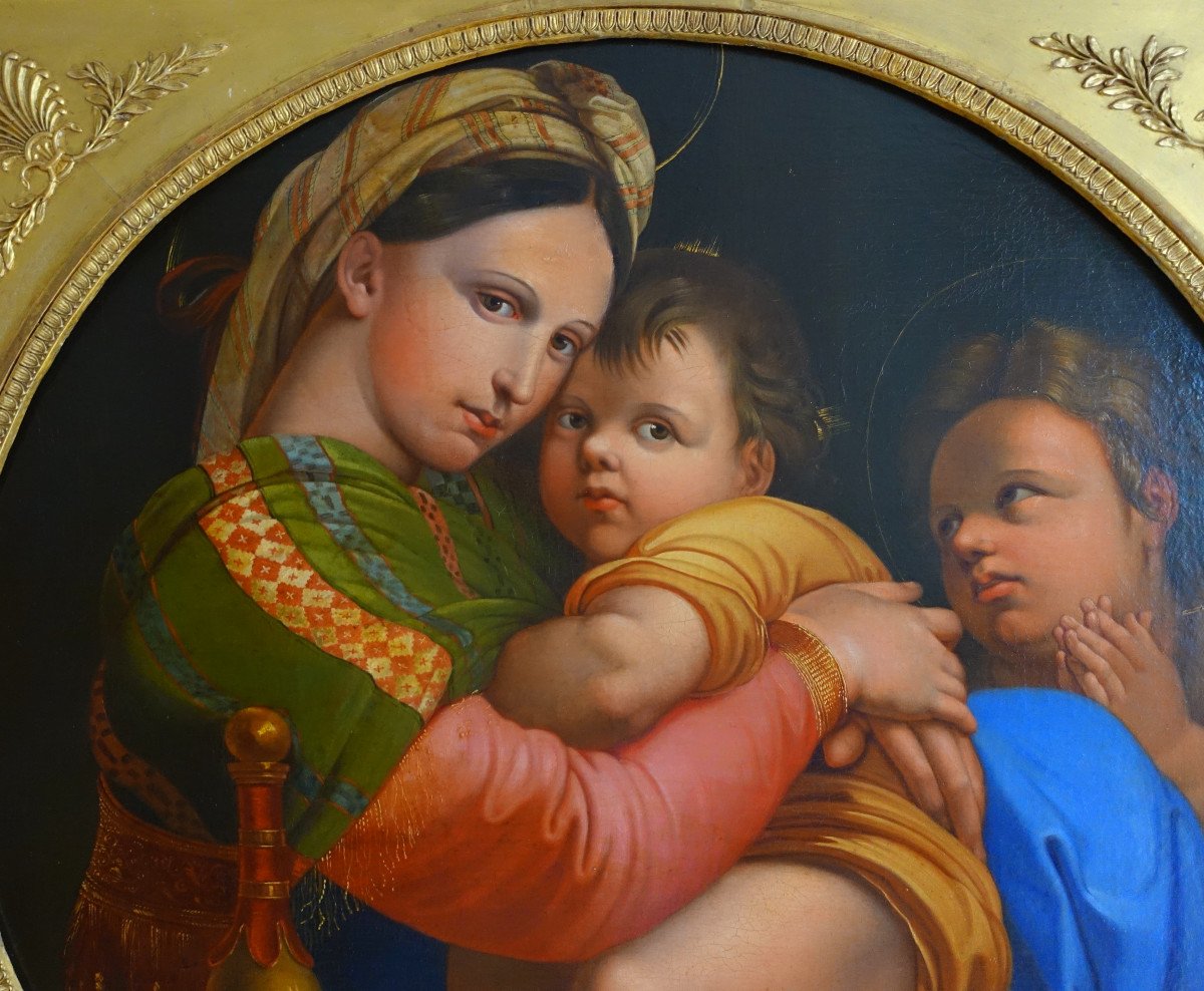 The Virgin Of The Chair After Raphael, Large Oil On Canvas From The 1820s - 91cm X 91cm-photo-4