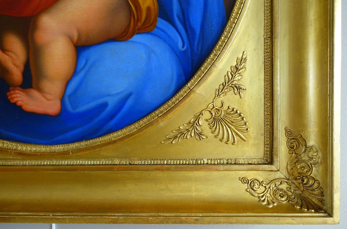 The Virgin Of The Chair After Raphael, Large Oil On Canvas From The 1820s - 91cm X 91cm-photo-4