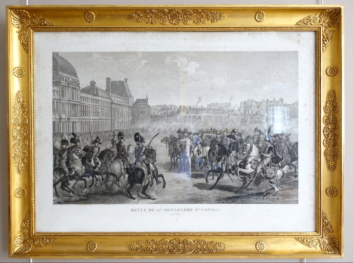 Gde Gravure Napoléonienne : Revue Du Général Bonaparte 1er Consul Aux Tuileries, Vernet Isabey