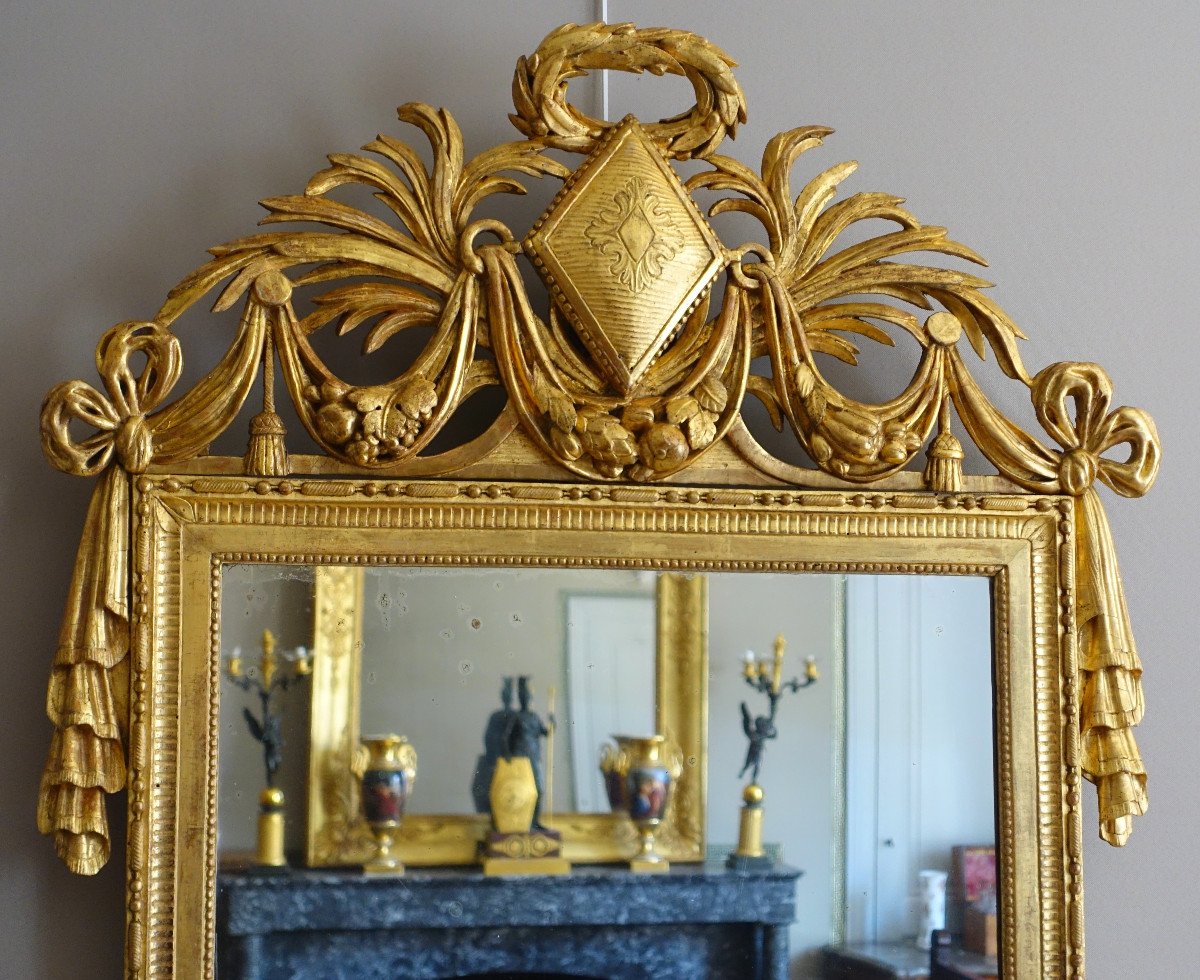 Grand Miroir d'époque Louis XVI En Bois Sculpté Et Doré -photo-4