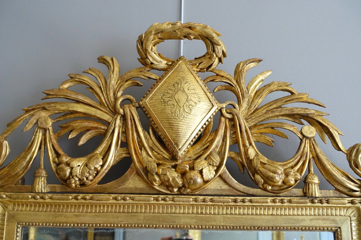 Grand Miroir d'époque Louis XVI En Bois Sculpté Et Doré -photo-1