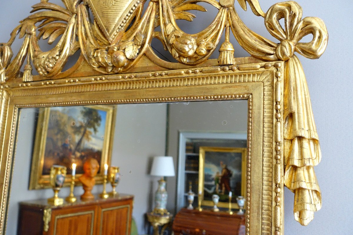 Grand Miroir d'époque Louis XVI En Bois Sculpté Et Doré -photo-4