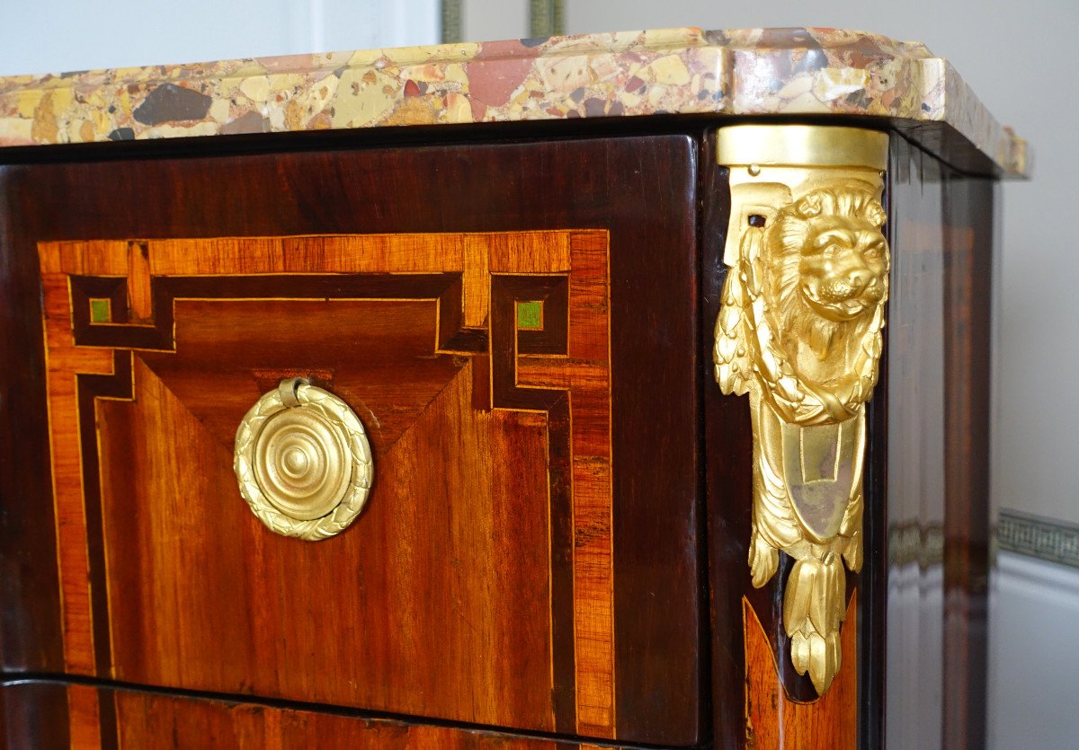 Rubestuck - Transition Period Chest Of Drawers In Stamped Marquetry - Breche d'Alep Marble-photo-4