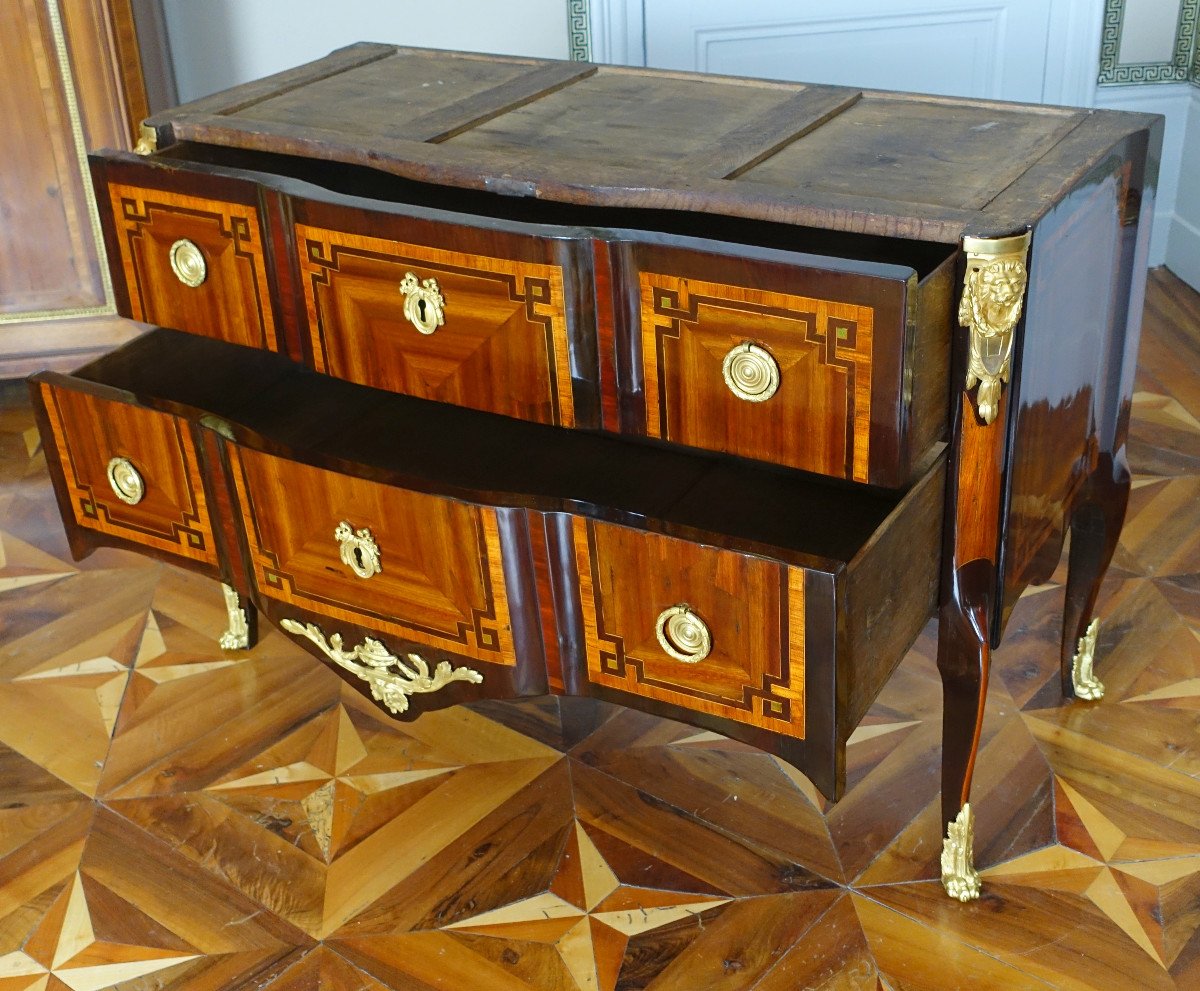 Rubestuck - Transition Period Chest Of Drawers In Stamped Marquetry - Breche d'Alep Marble-photo-7