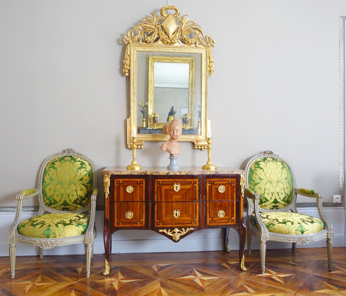 Rubestuck - Transition Period Chest Of Drawers In Stamped Marquetry - Breche d'Alep Marble-photo-8