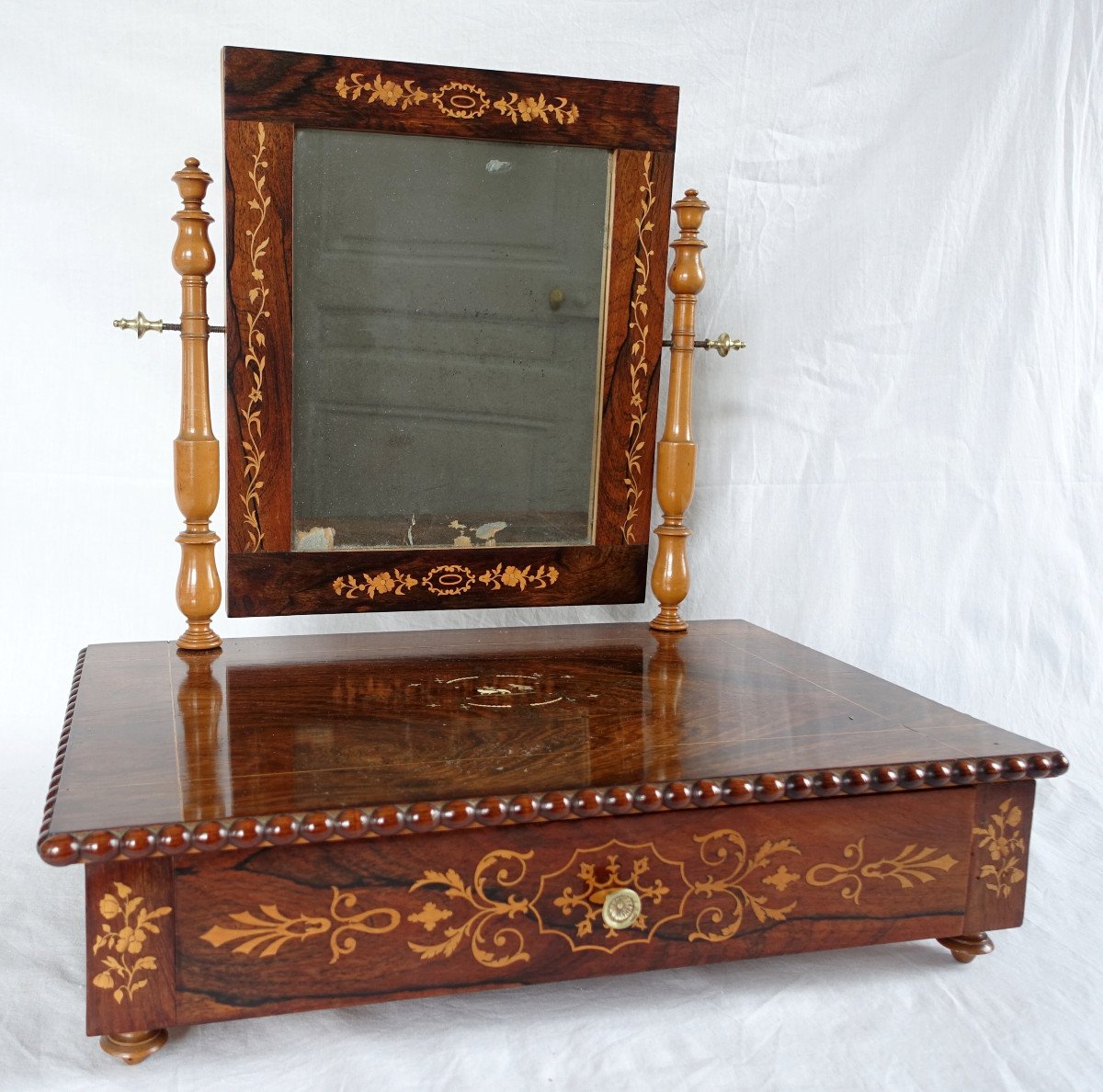 Charles X Period Table Or Toilet Psyche Mirror In Rosewood Marquetry-photo-2