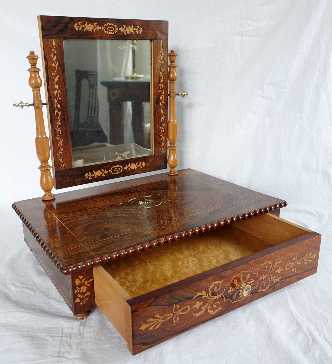 Charles X Period Table Or Toilet Psyche Mirror In Rosewood Marquetry-photo-3