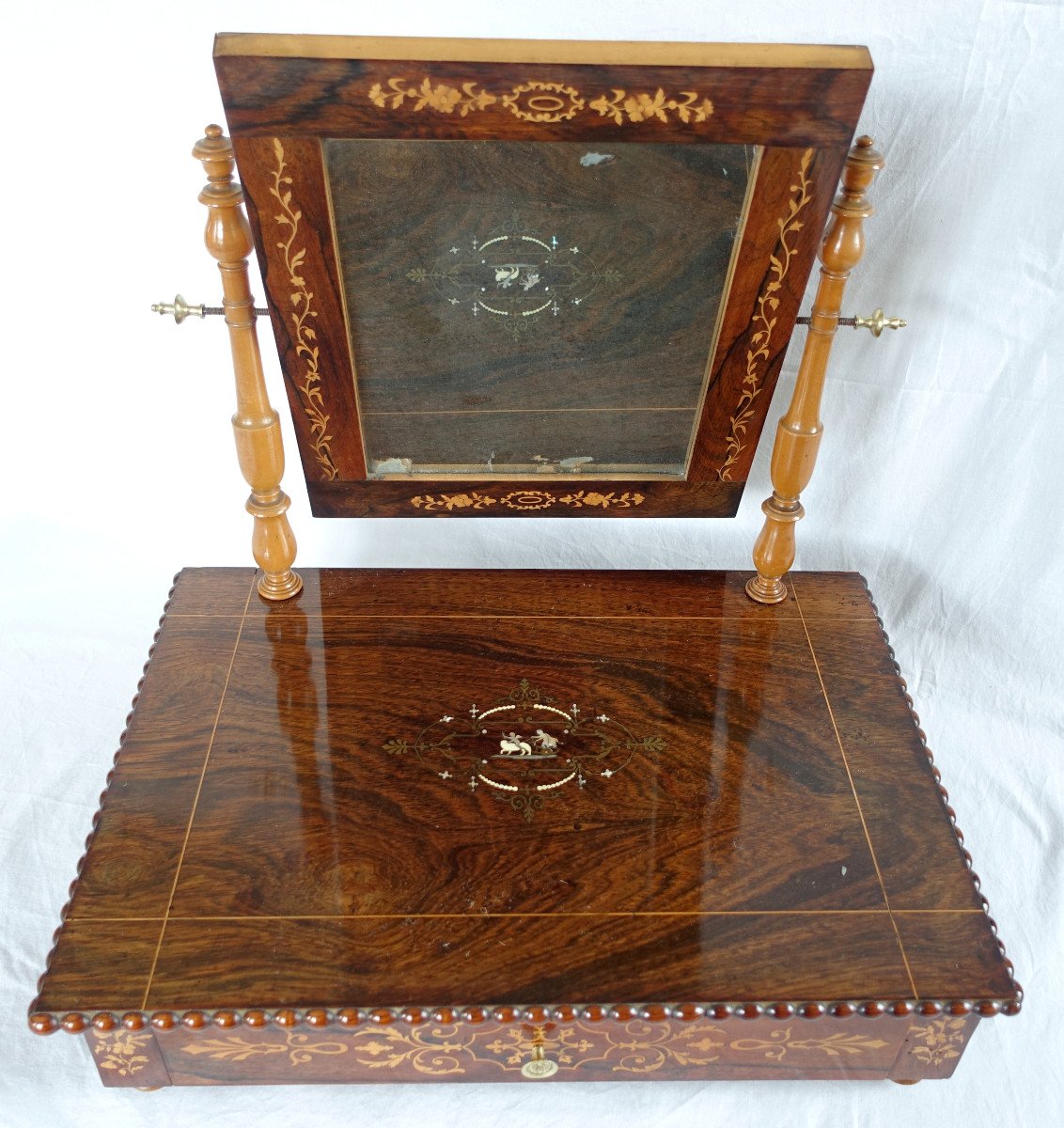 Charles X Period Table Or Toilet Psyche Mirror In Rosewood Marquetry-photo-3