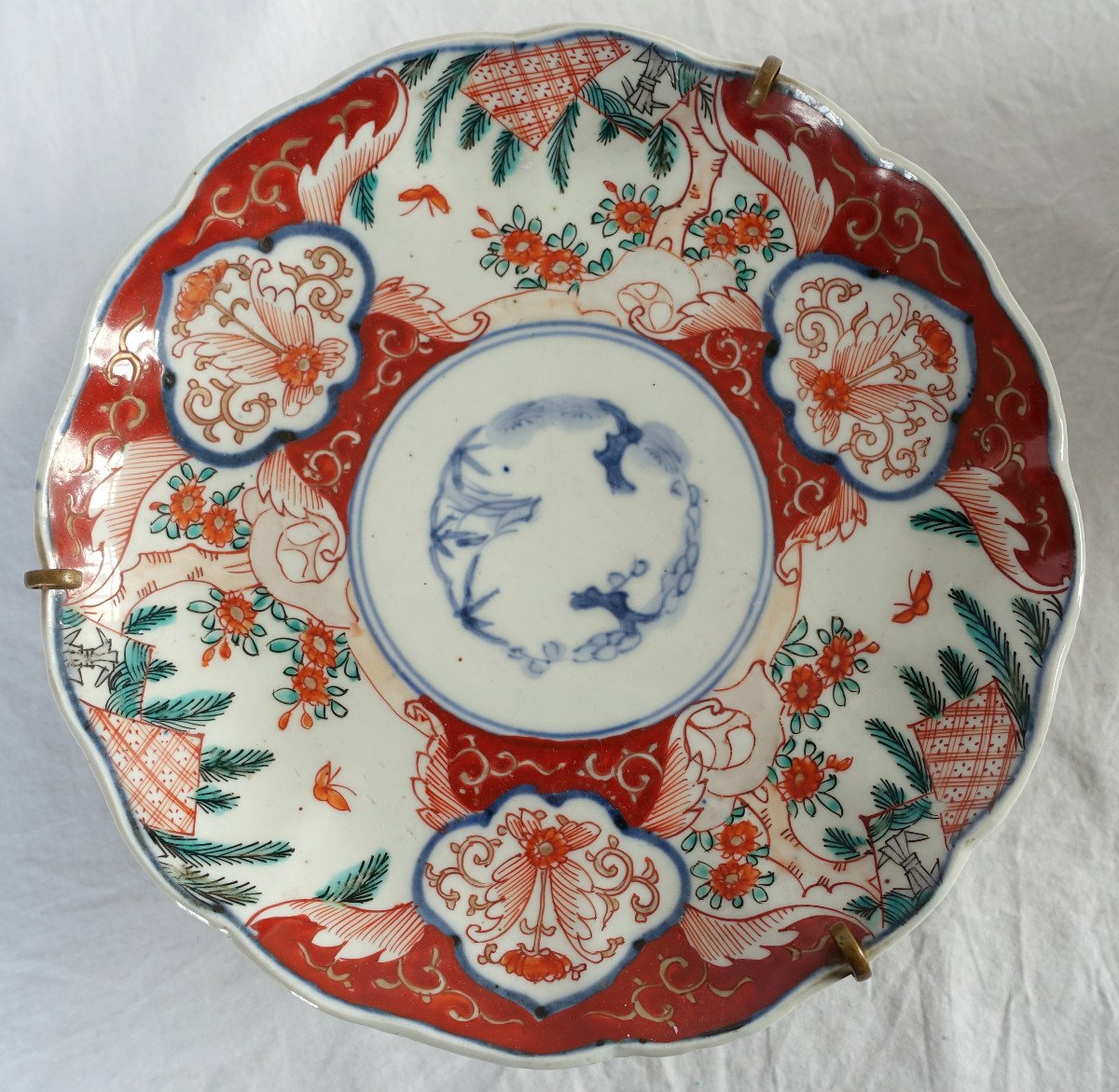 Set Of 4 Japanese Porcelain Bronze Mounted Plates With Imari Decor-photo-2