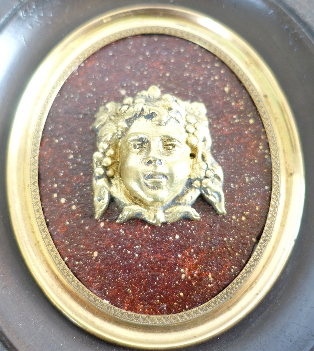 Portrait Miniature De Bacchus, Souvenir Du Grand Tour, Bronze doré Sur Fond Porphyre-photo-4