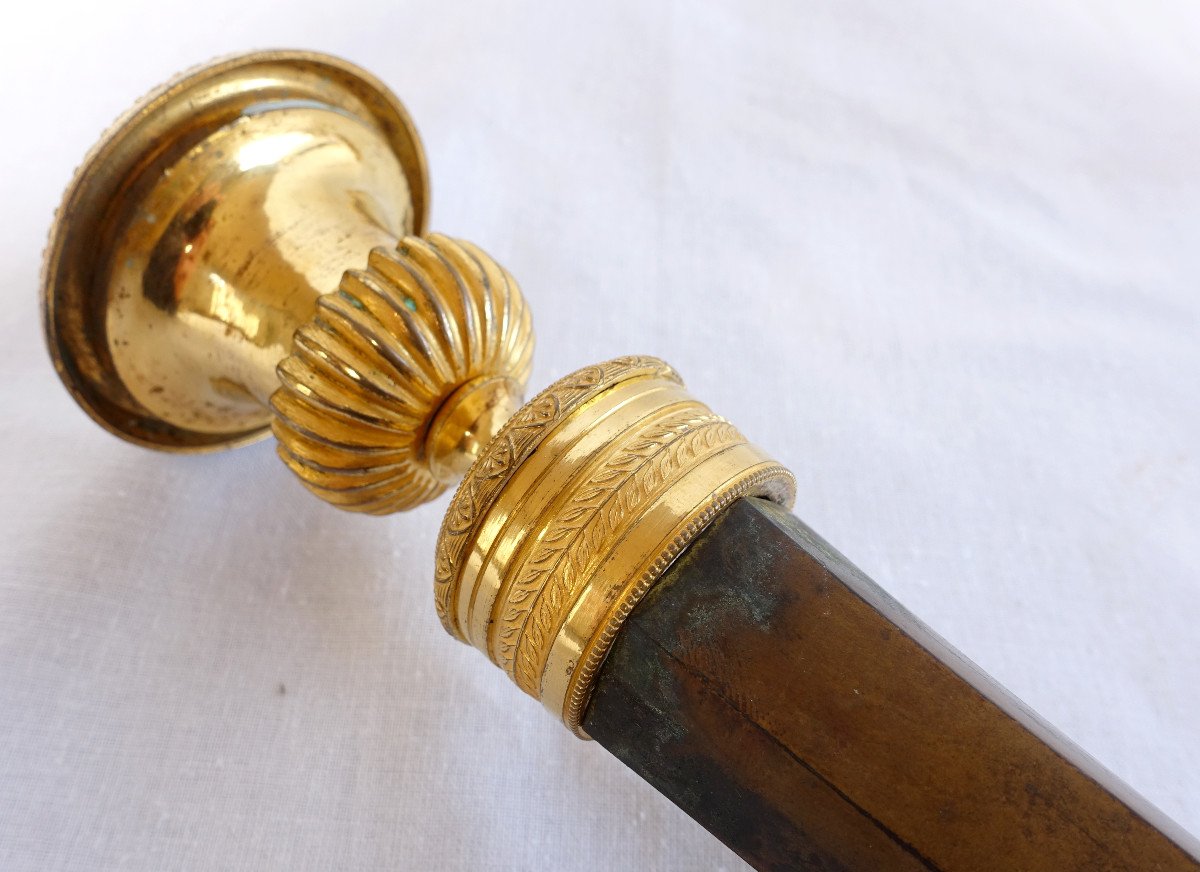 Pair Of Empire Ormolu And Patinated Bronze Candlesticks Attributed To Ravrio-photo-3