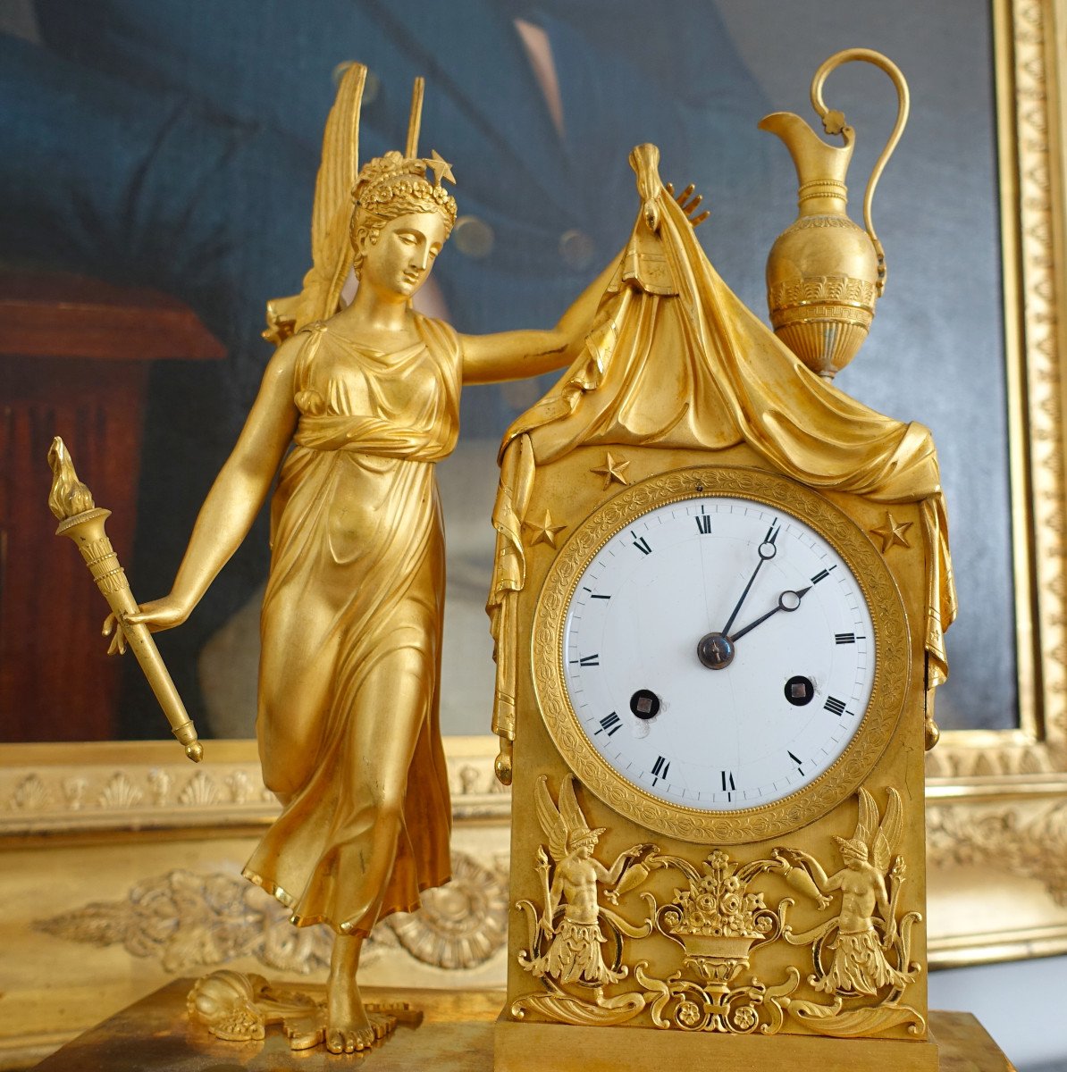 Empire Period Chiseled And Gilded Bronze Clock - Allegory Of Daybreak Or Morning-photo-2