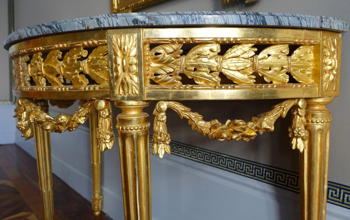 Louis XVI Gold Leaf Gilt Half-moon Shaped Console, Late 18th Century Circa 1780-photo-3