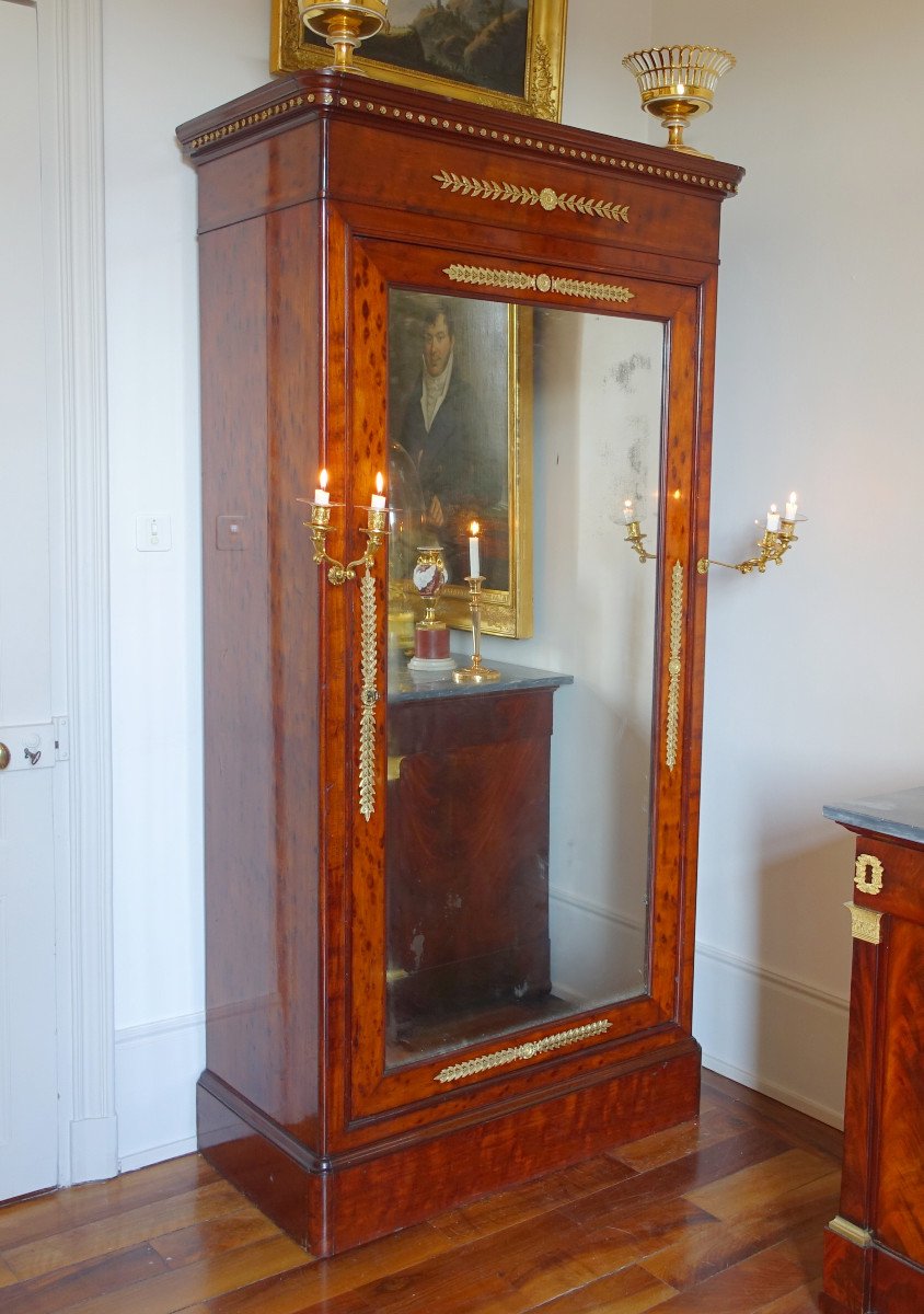 Jacob - Armoire à Glace Psyché Acajou Moucheté & Bronze Doré d'époque Restauration, Estampille-photo-2